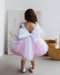 Judy Sparkling Tulle Sleeveless Girl Dress in White Pink Ombre