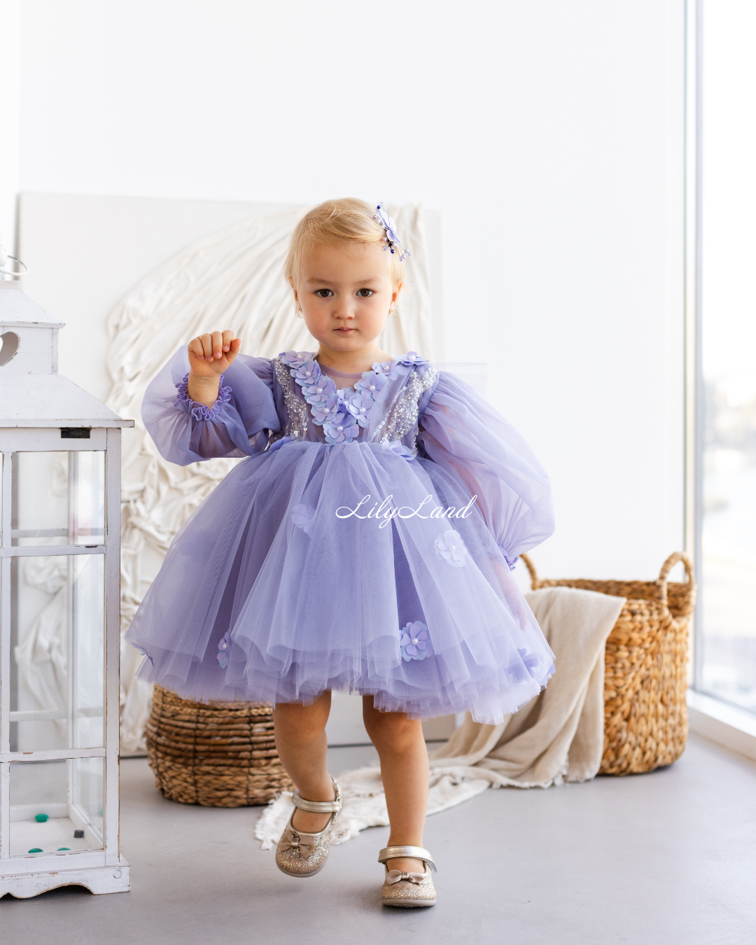 Fifi Baby Girl Dress in Lavender with Attached Flowers