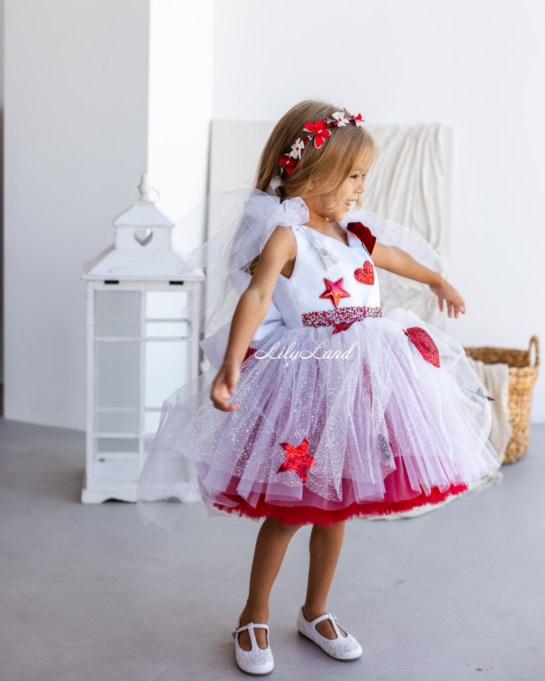 Judy Girl Dress - Paris Theme Dress in White Red Ombre