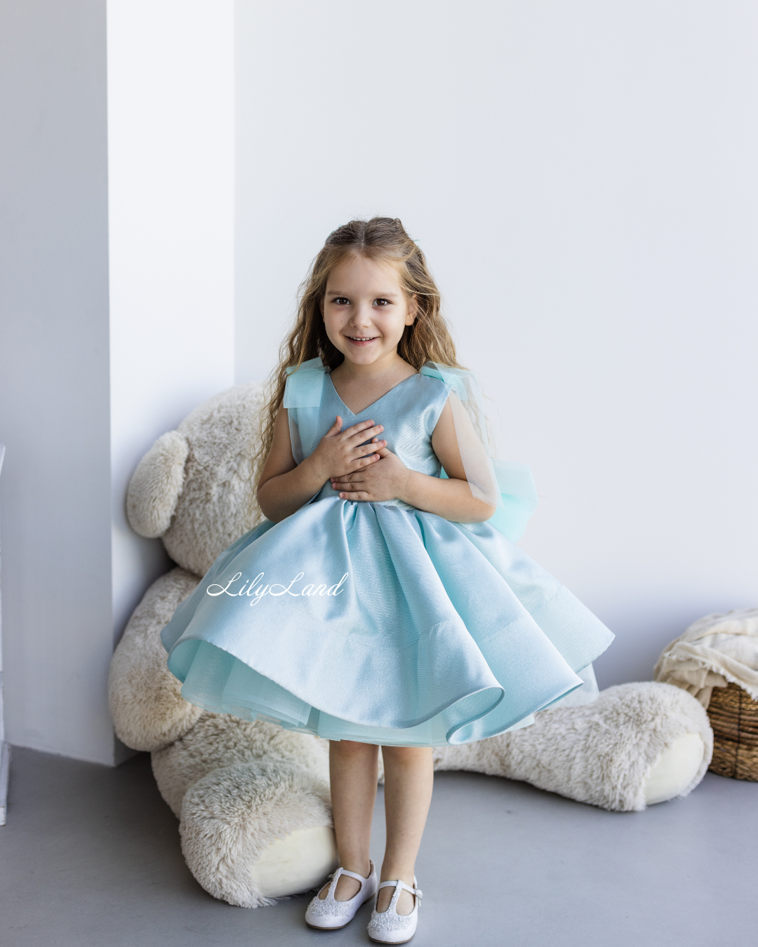 Malva Girl Dress in Brocade Blue