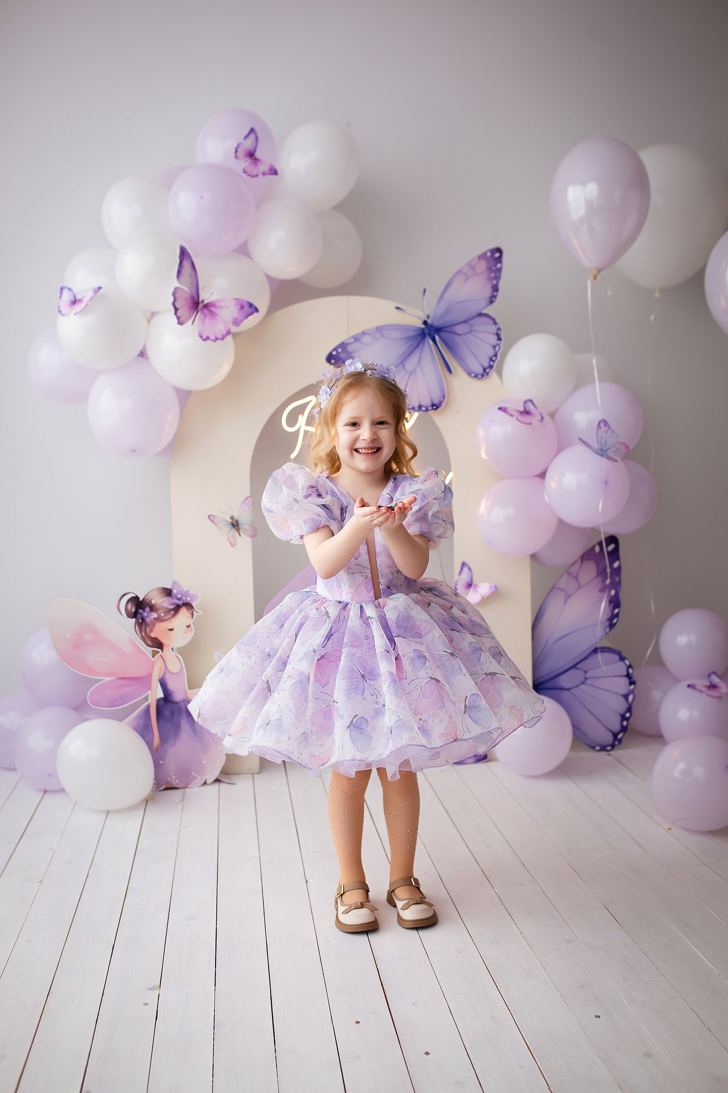 Fernanda Puffy Girl Dress in Butterfly Print