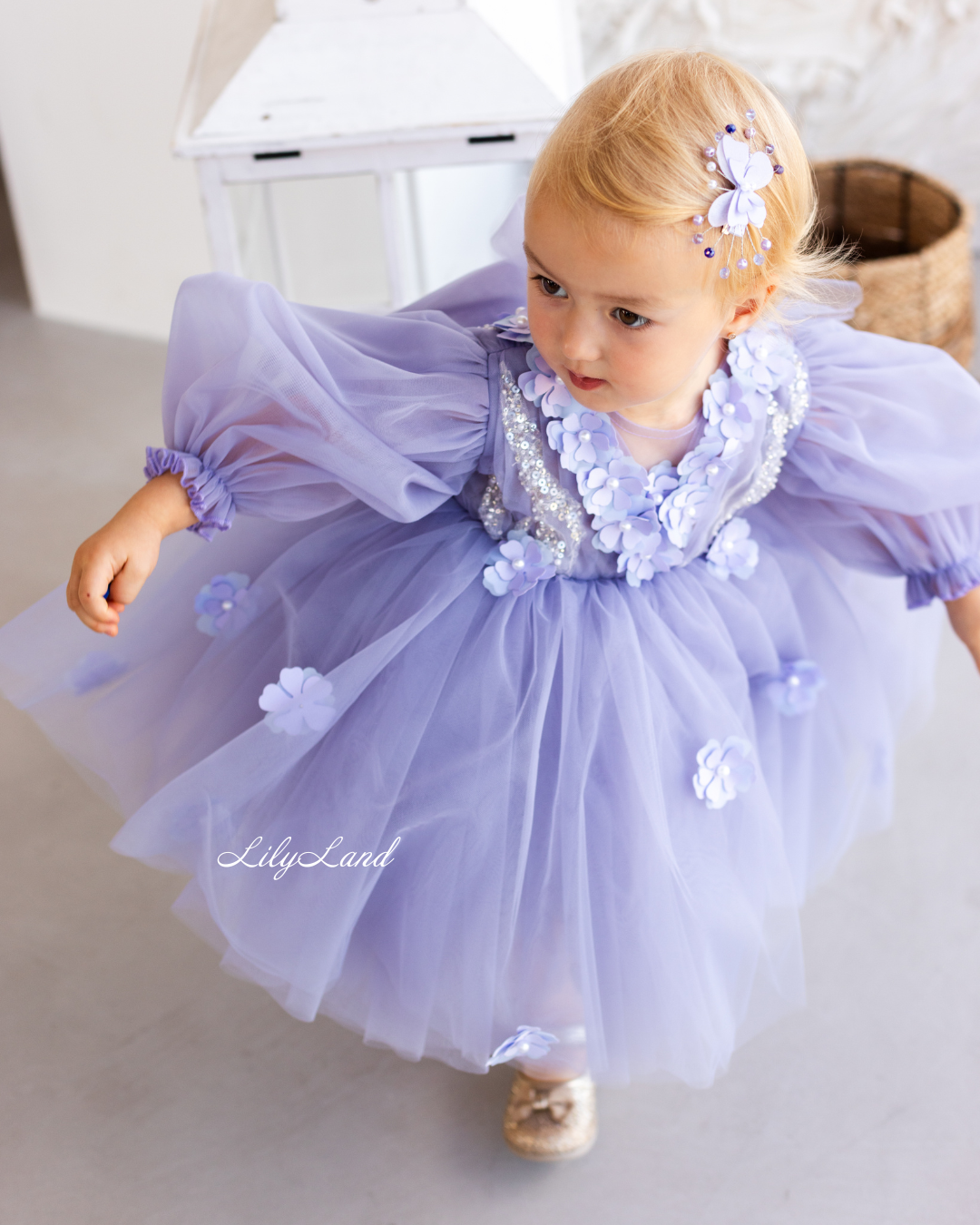 Fifi Baby Girl Dress in Lavender with Attached Flowers