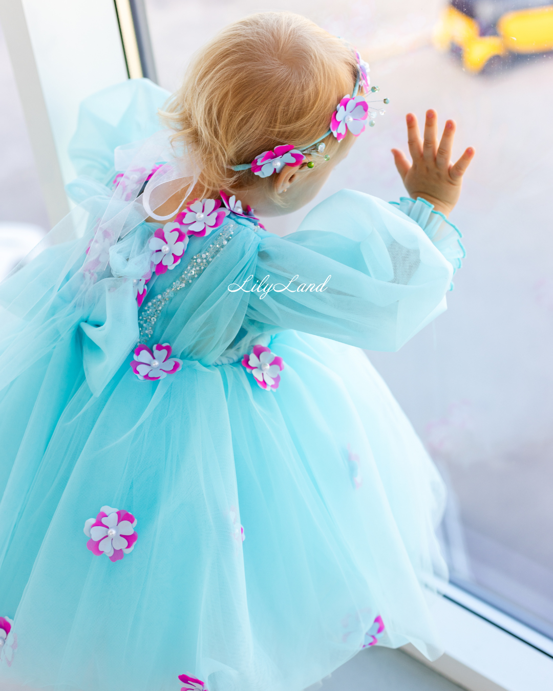 Fifi Baby Girl Dress in Tiffany with Attached Flowers