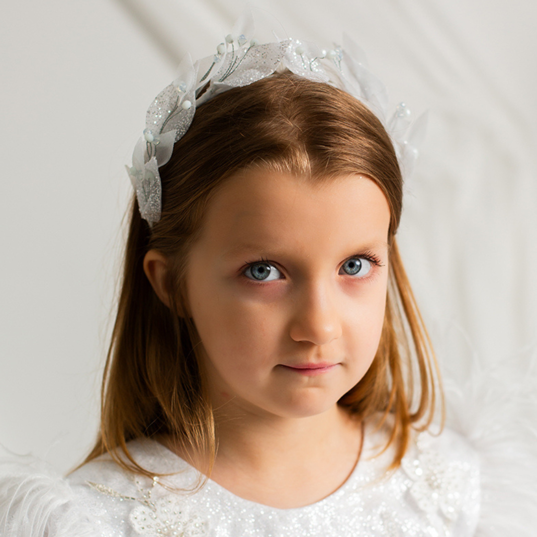 Girl Headpiece in Black with Beads and Glitter Leaves