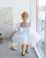 Kira Glitter Puffy Girl Dress in White with Beads