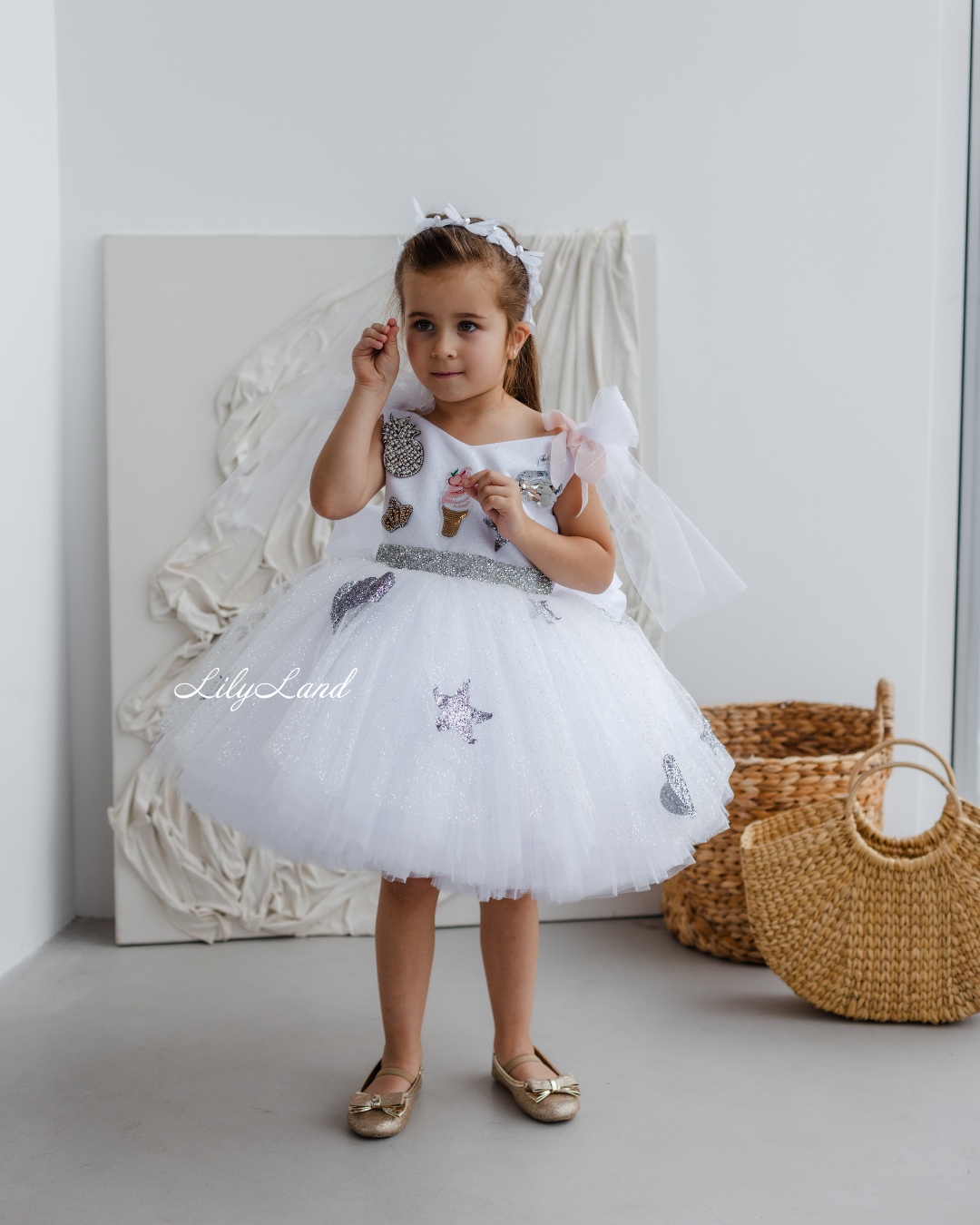 Judy Girl Dress - Ice Cream Theme Dress in White/Silver