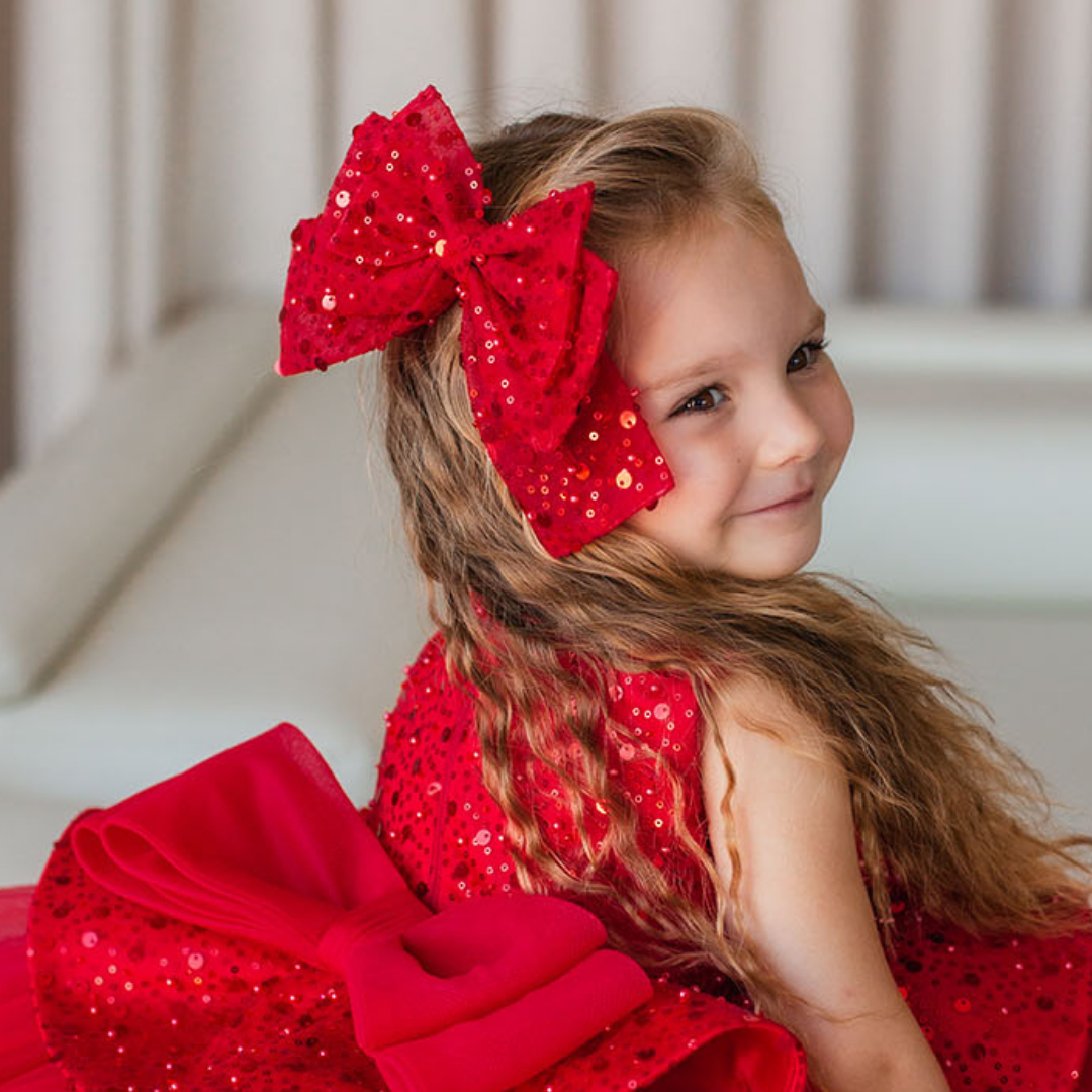 Red Sequin Girl Hair Bow Pin