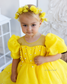 Kira Glitter Puffy Girl Dress in Yellow with Beads