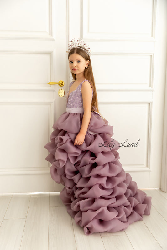 Rosalyn Girl Dress in Pale Lavender with Long Train