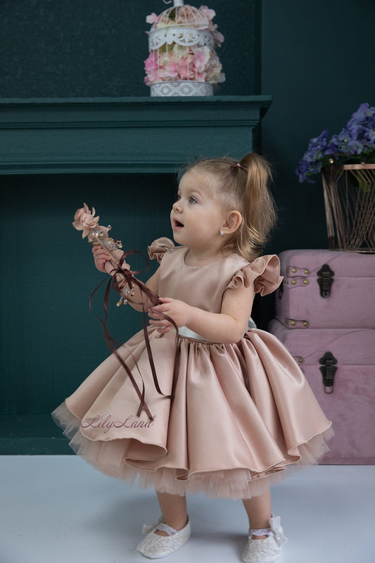 Lydia Tutu Satin Girl Dress in Cappuccino