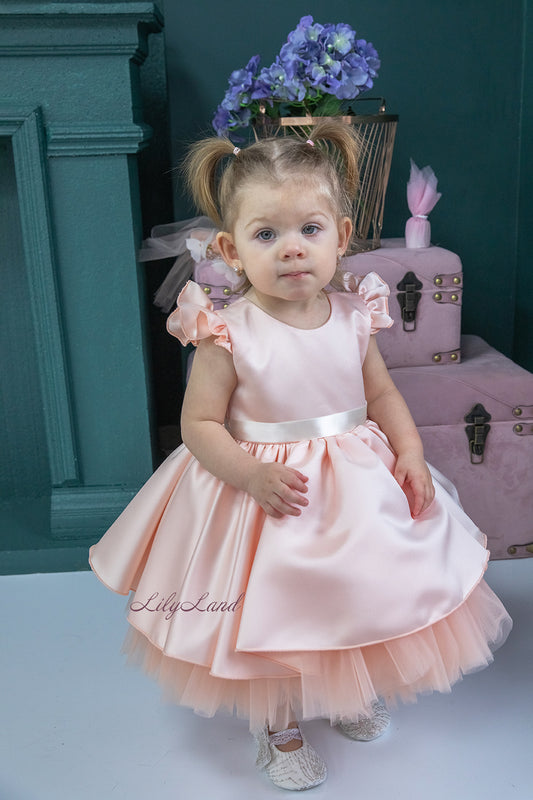 Lydia Tutu Satin Girl Dress in Peach