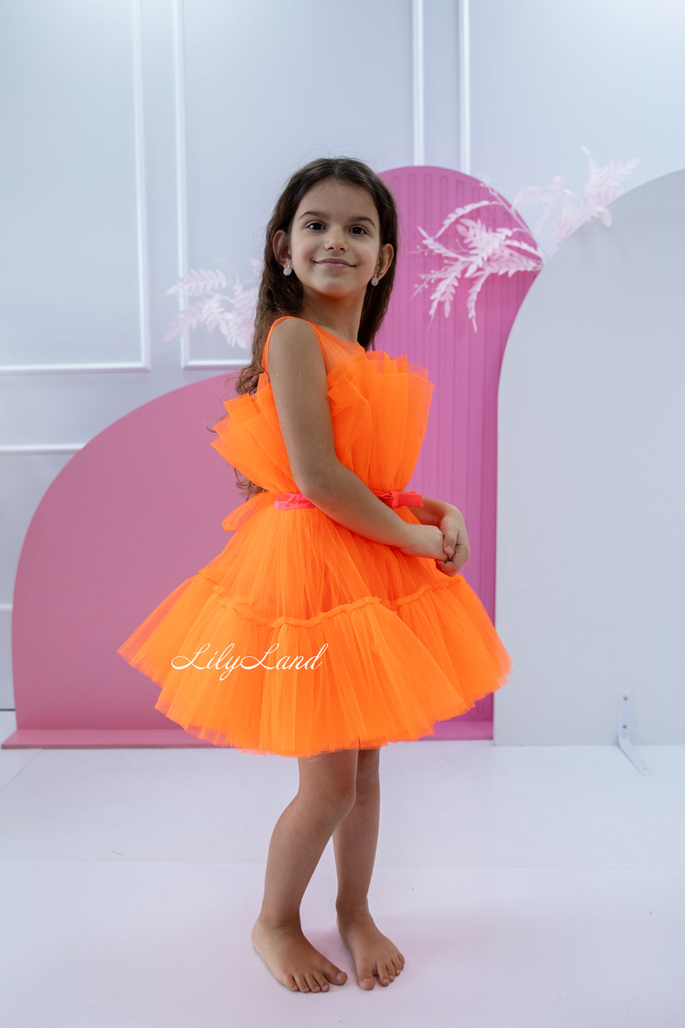 Barbie Tutu Girl Dress in Neon Orange