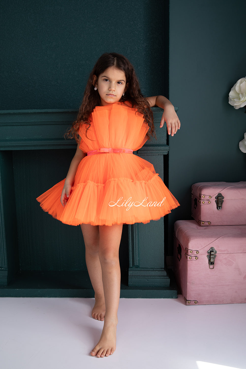 Barbie Tutu Girl Dress in Neon Orange