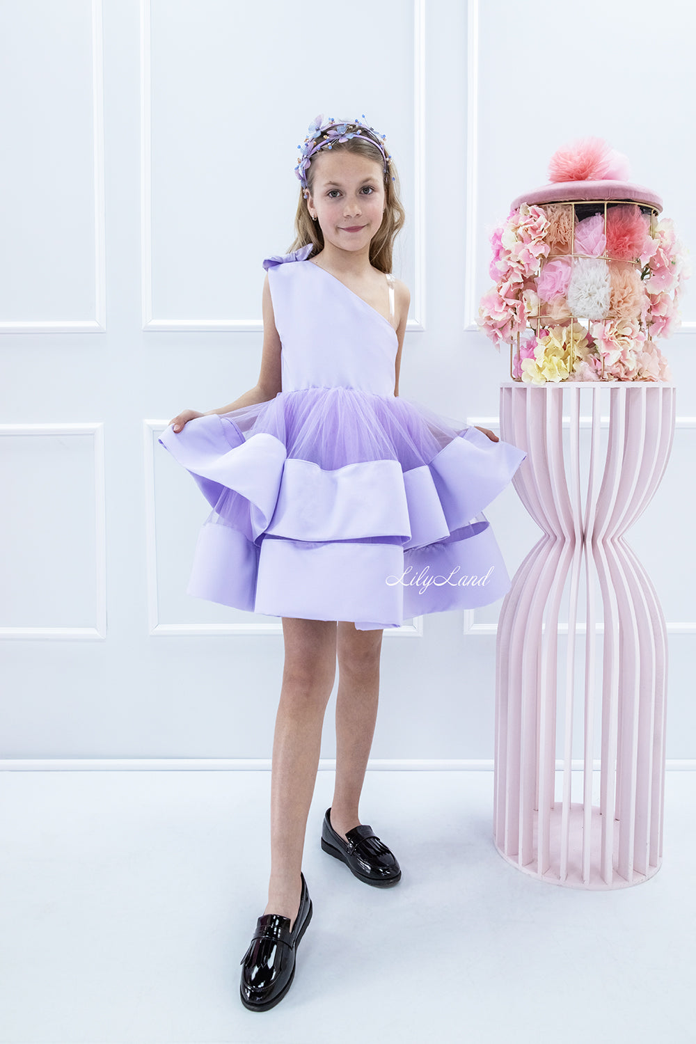 Ellin One Shoulder Girl Dress in Lavender