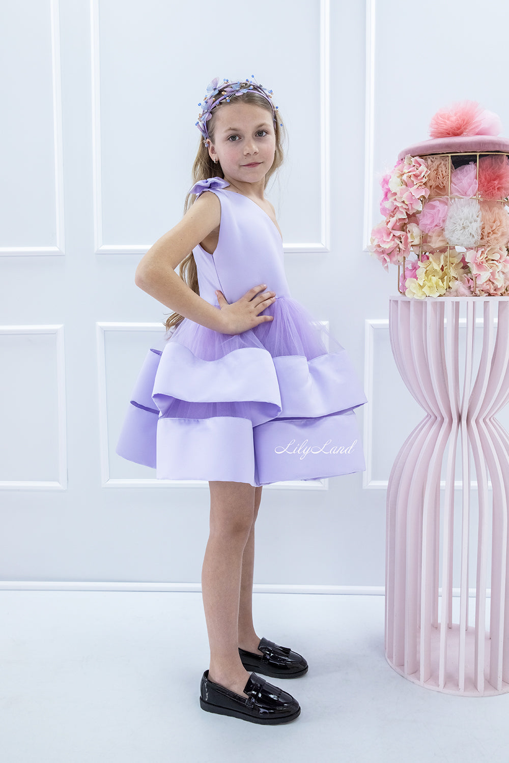 Ellin One Shoulder Girl Dress in Lavender