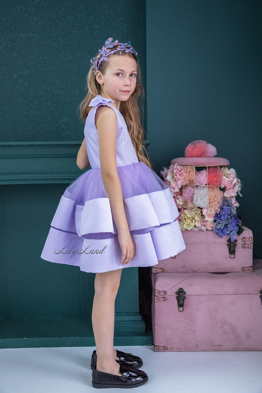 Ellin One Shoulder Girl Dress in Lavender