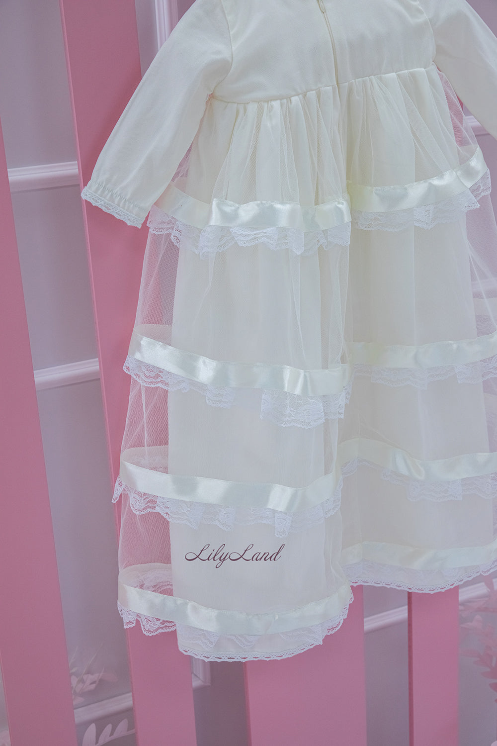 Baptism/Christening Ivory Baby Girl Dress with Long Sleeves