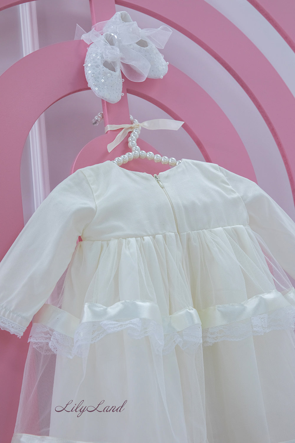 Baptism/Christening Ivory Baby Girl Dress with Long Sleeves