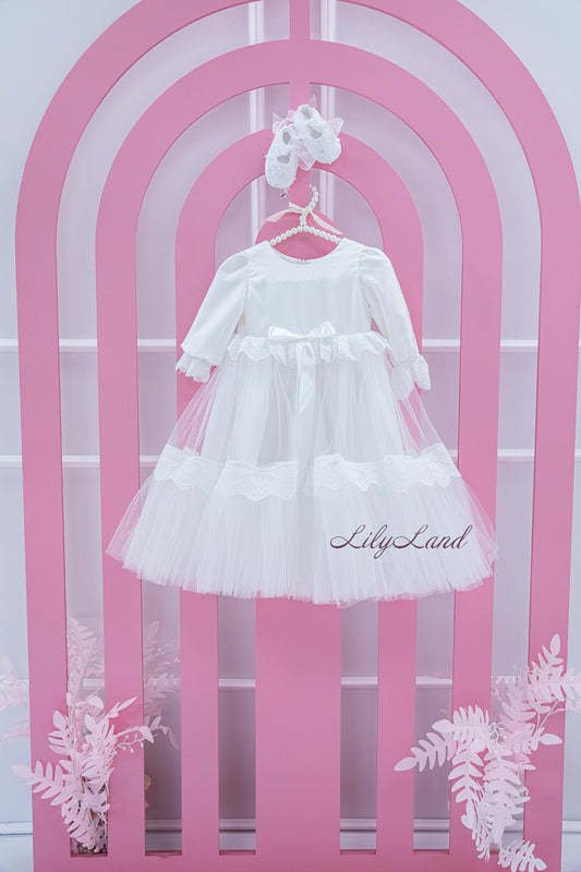 Baptism/Christening White Baby Girl Dress with Long Sleeves