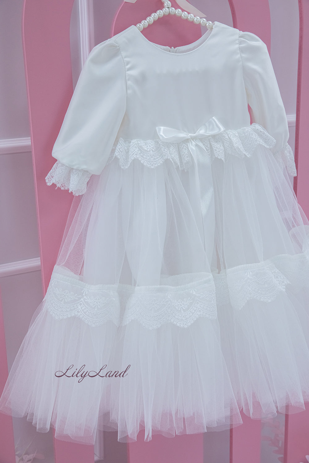 Baptism/Christening White Baby Girl Dress with Long Sleeves