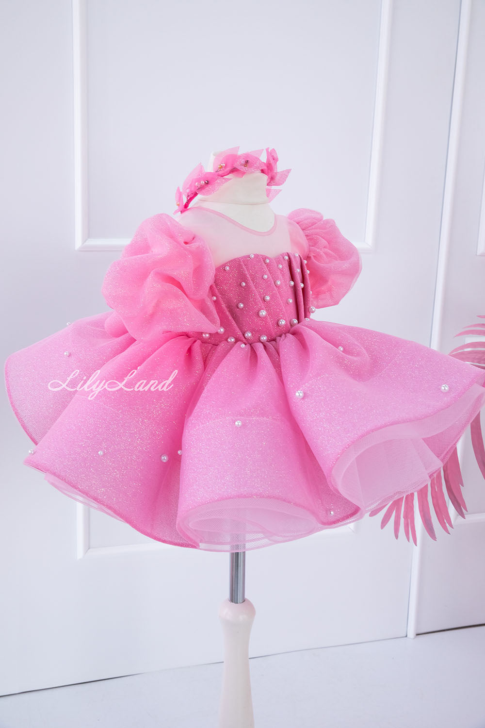 Kira Glitter Puffy Girl Dress in Pink