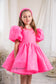 Nora Girl Dress with Glitter and Lace in Neon Pink