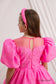 Nora Girl Dress with Glitter and Lace in Neon Pink