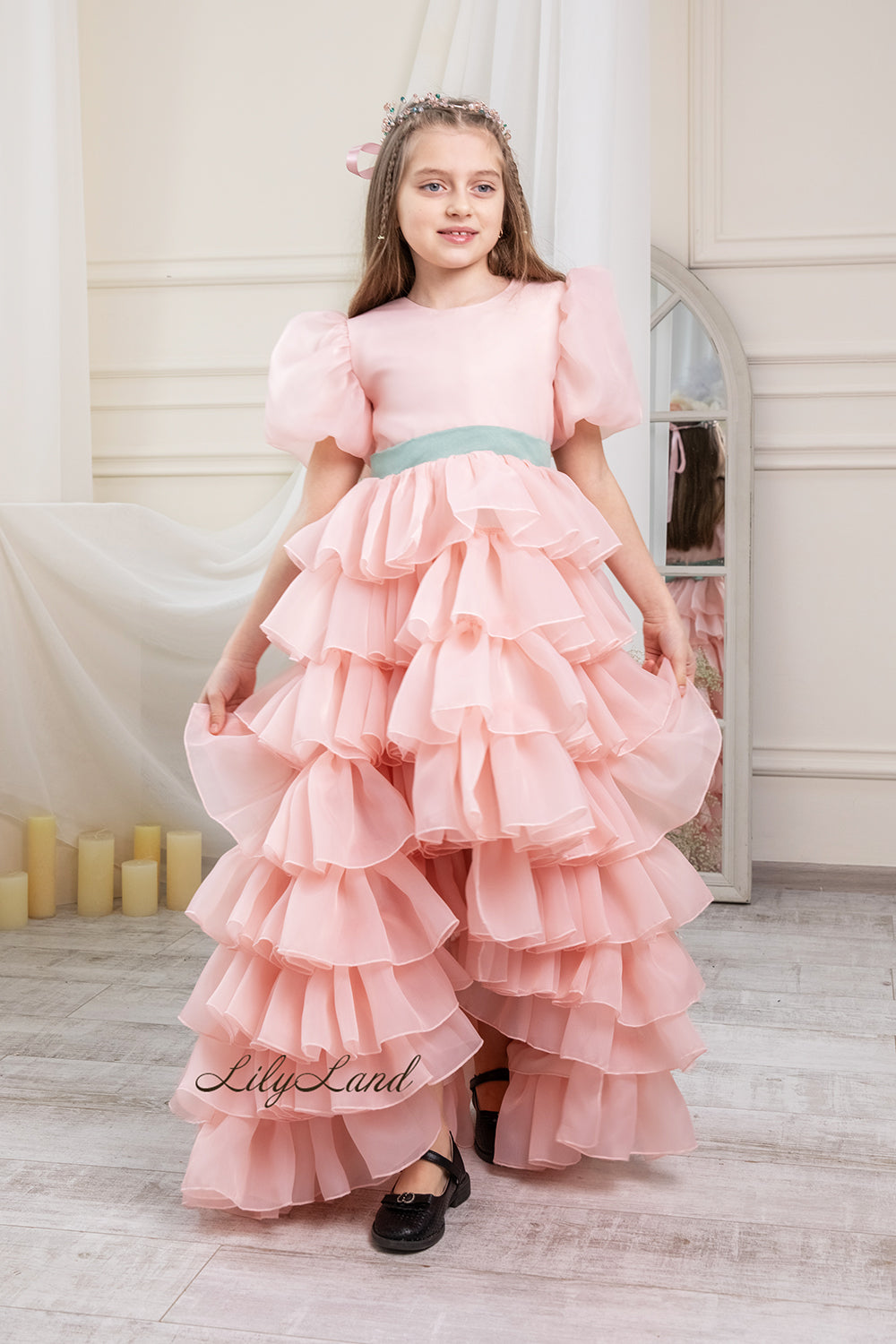 Julia Multilayered Girl Dress In Blush Pink