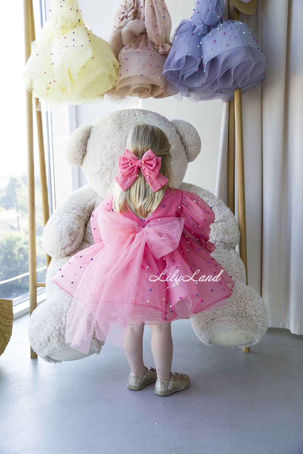 Bussie Tutu Girl Dress in Peach with Colored Beads