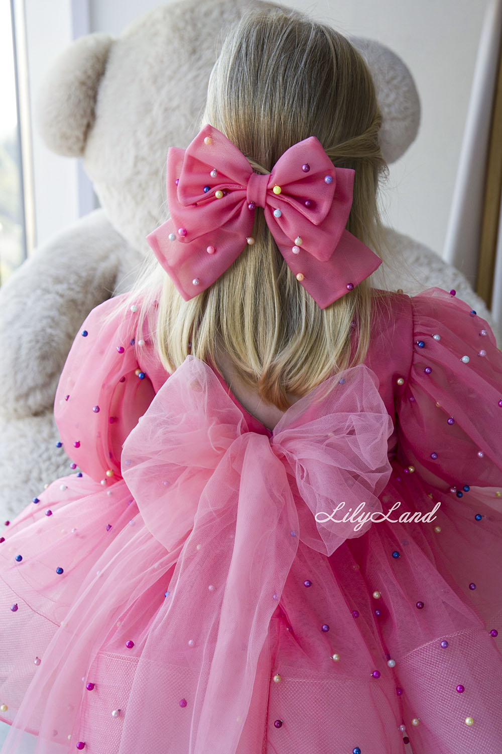 Bussie Tutu Girl Dress in Pink with Colored Beads