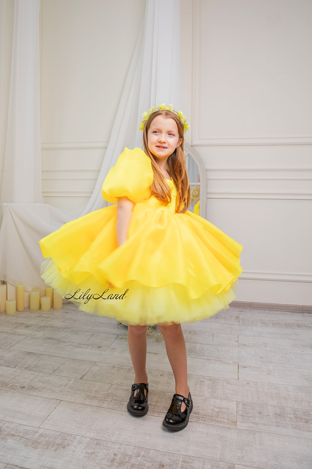 Becky Tutu Girl Dress in Bright Yellow Color