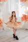 Natalie Sparkling Tutu Girl Dres with Feather Sleeves in Beige Gold