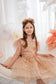 Natalie Sparkling Tutu Girl Dres with Feather Sleeves in Beige Gold