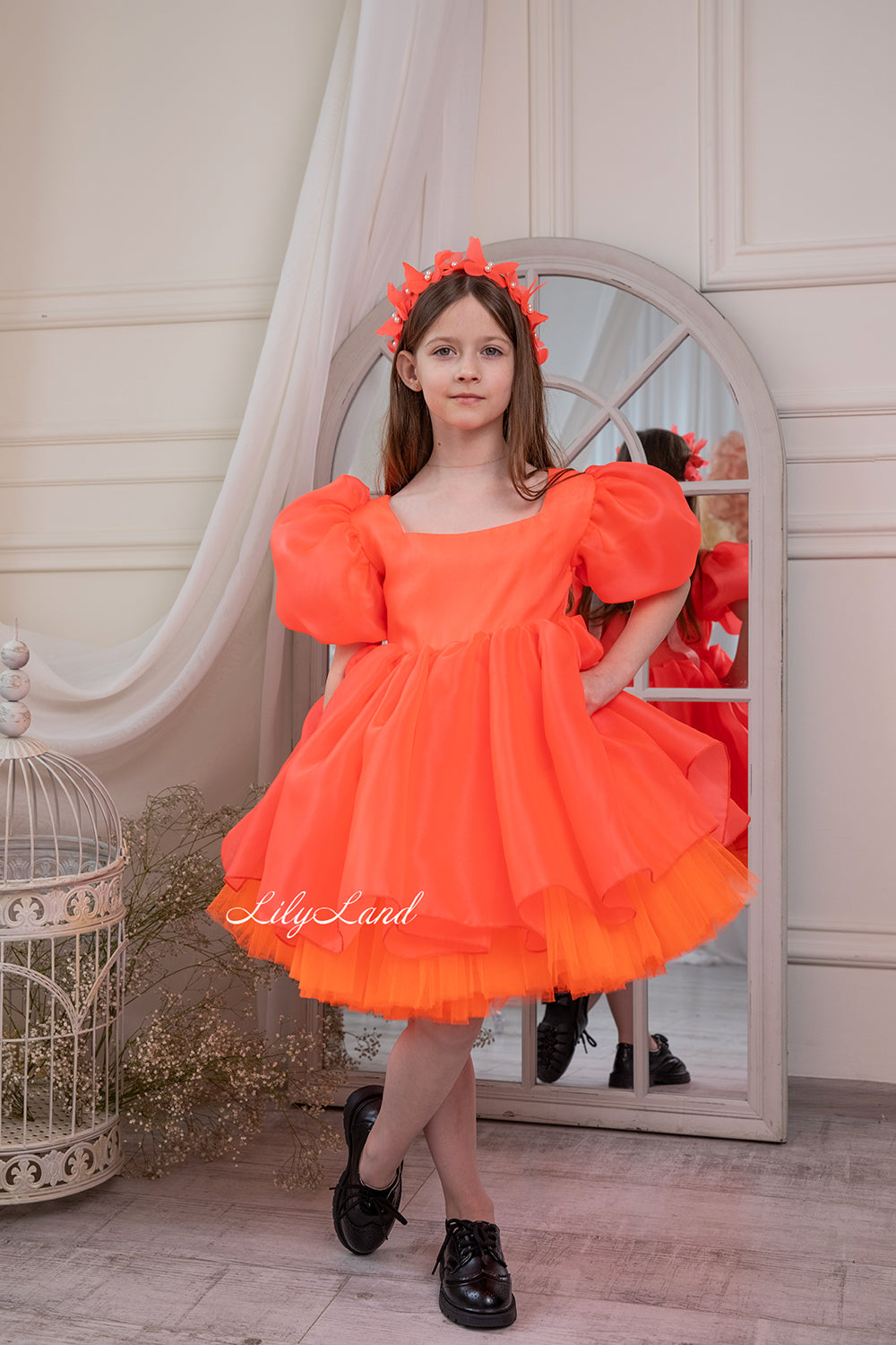 Becky Tutu Girl Dress in Bright Orange Color