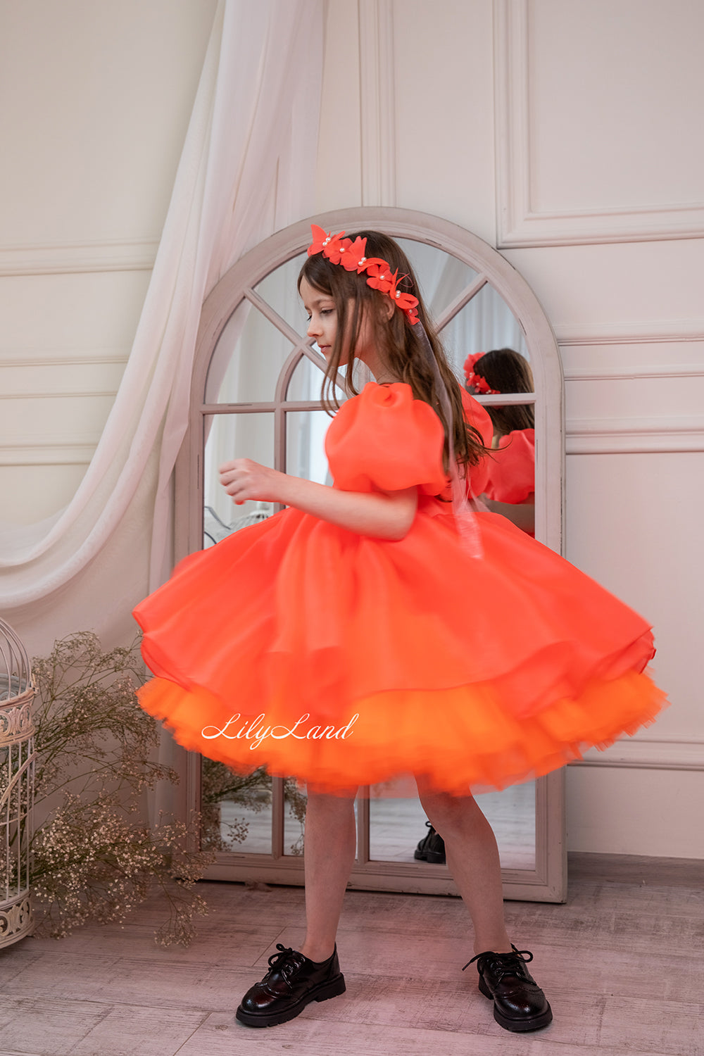 Becky Tutu Girl Dress in Bright Orange Color