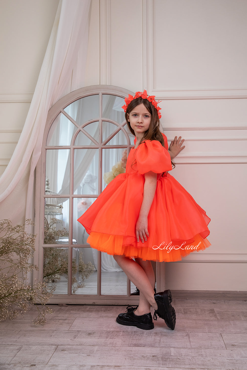 Becky Tutu Girl Dress in Bright Orange Color