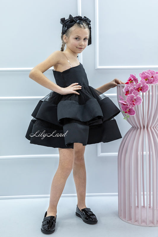 Ellin One Shoulder Girl Dress in Black