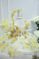 Rihanna Puffy Girl Dress in White with Yellow Roses Pattern