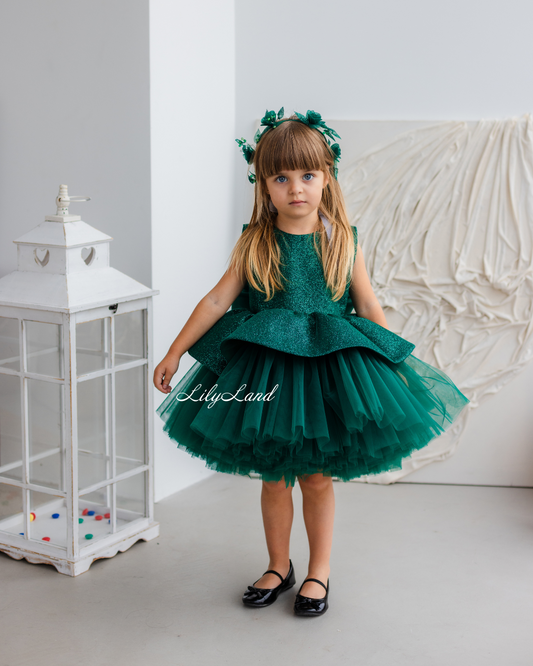 Nancy Tutu Glitter Girl Dress in Emerald Green