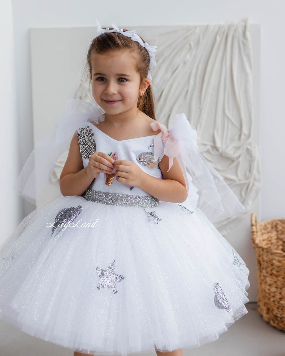 Judy Girl Dress - Ice Cream Theme Dress in White/Silver