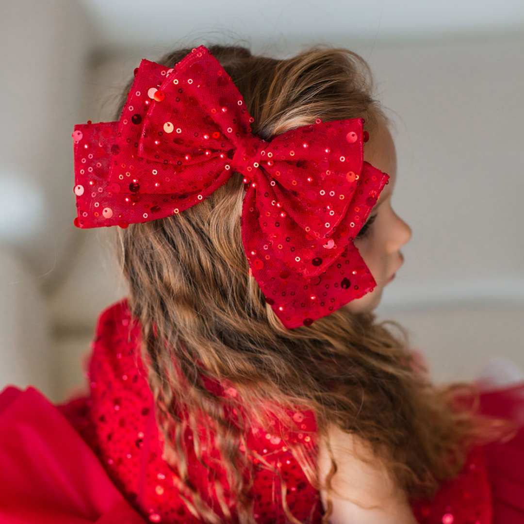 Red Sequin Girl Hair Bow Pin