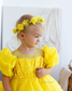 Kira Glitter Puffy Girl Dress in Yellow with Beads