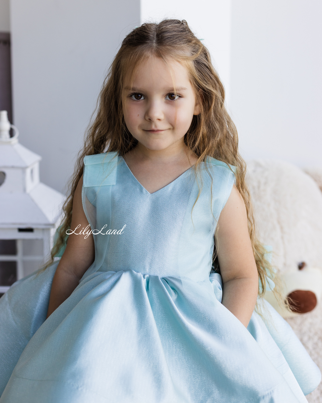 Malva Girl Dress in Brocade Blue