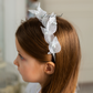 Girl Headpiece in White with Beads and Glitter Leaves