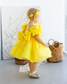 Kira Glitter Puffy Girl Dress in Yellow with Beads