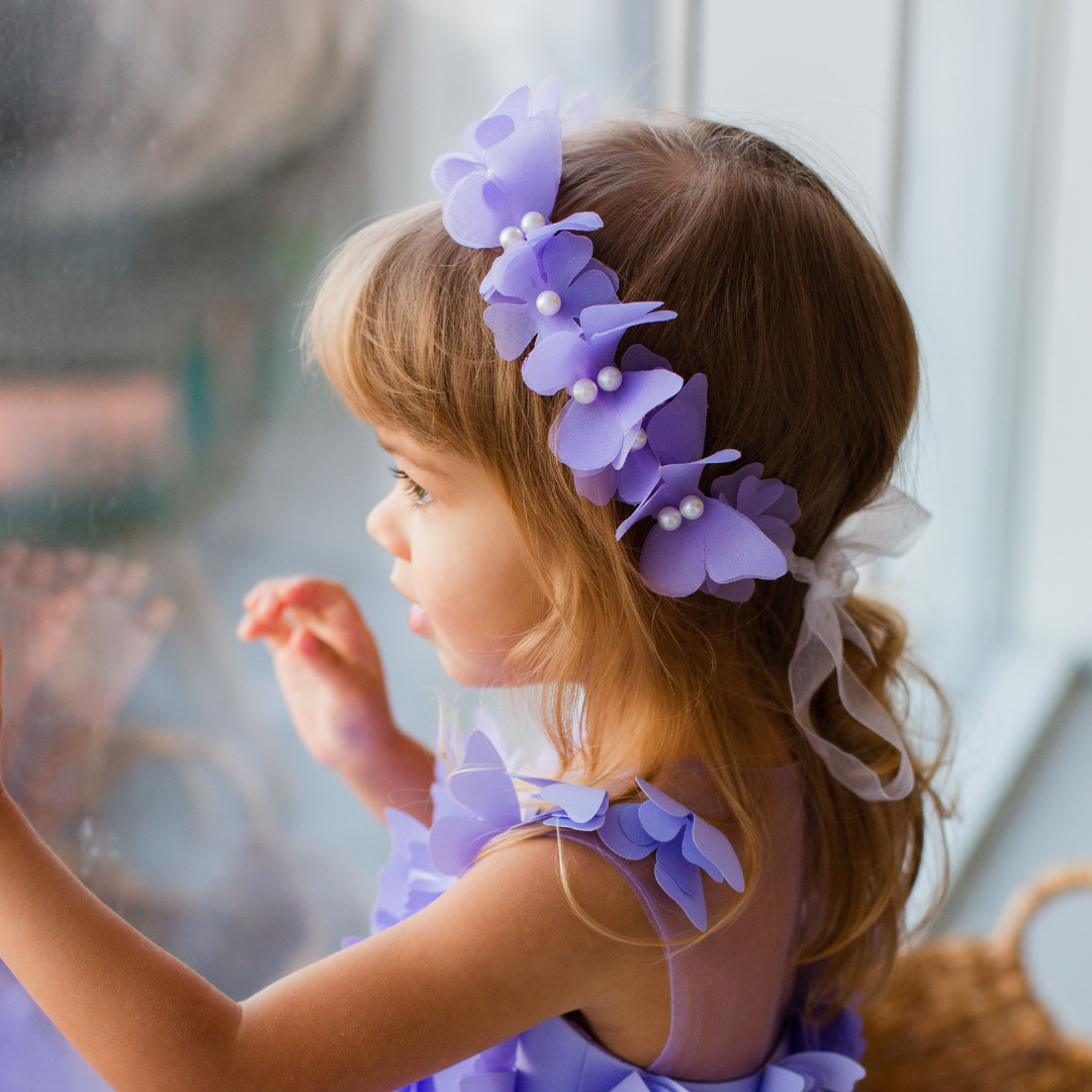 Girl Headband with Butterflies and Flowers in Hot Orange