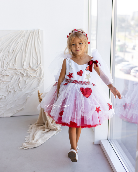 Judy Girl Dress - Paris Theme Dress in White Red Ombre