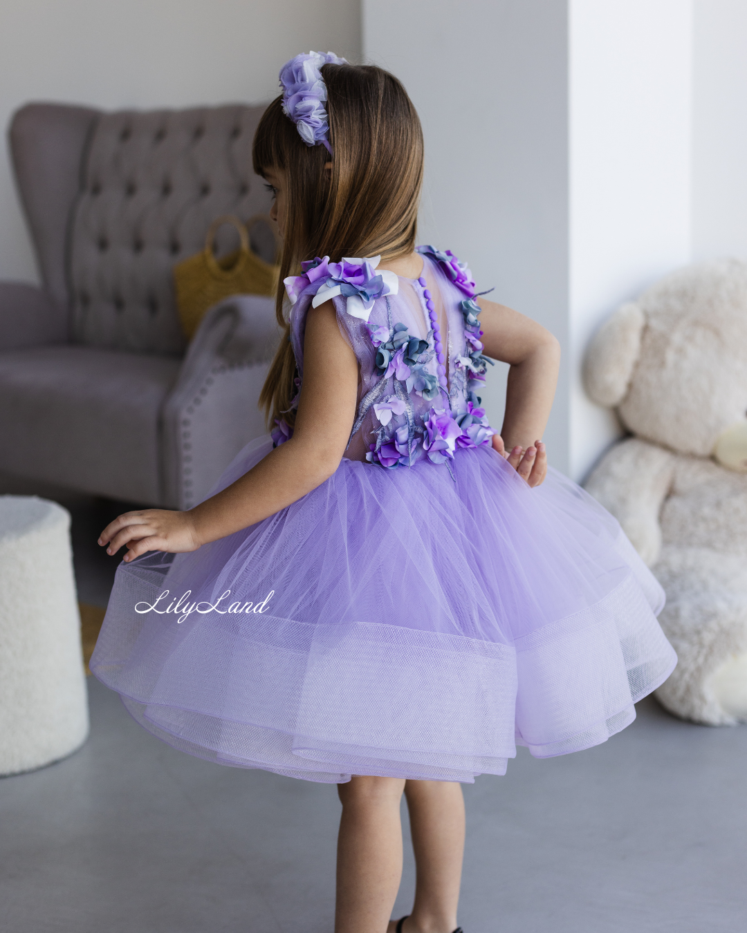 Vestido Hawaii Lavanda para Niña con Encaje de Flores