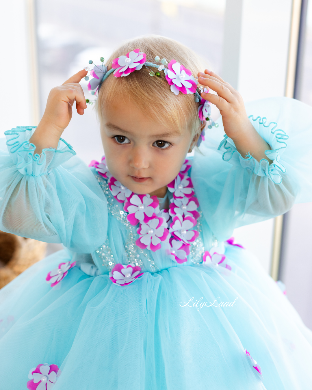 Fifi Baby Girl Dress in Tiffany with Attached Flowers