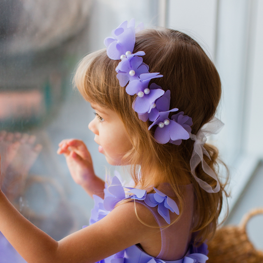 Girl Headband with Butterflies and Flowers in Lavender